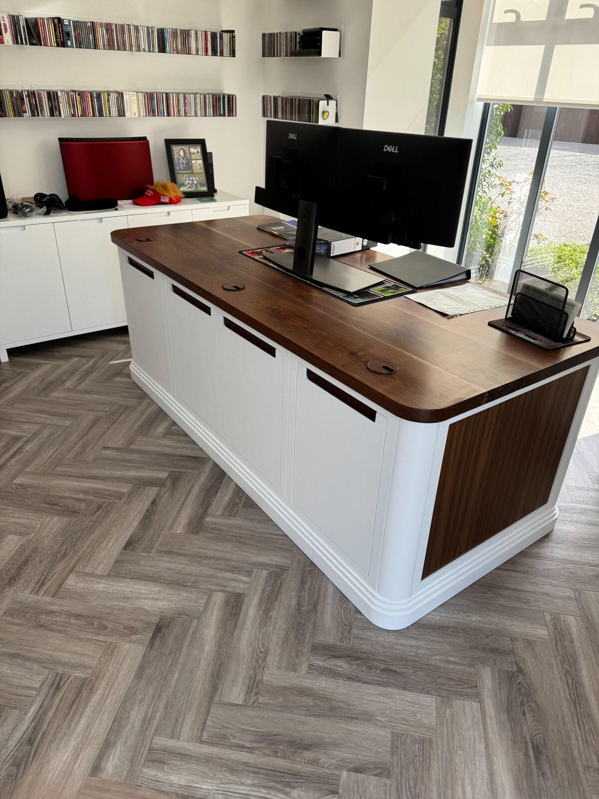 Bespoke executive desk with walnut top and painted base